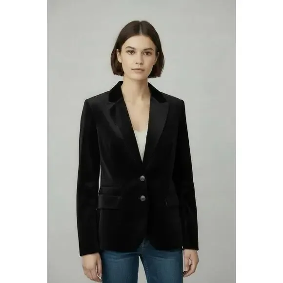 LOFT Petite Women’s Black Velvet, Three Button Blazer, Size 6P - Picture 1 of 5